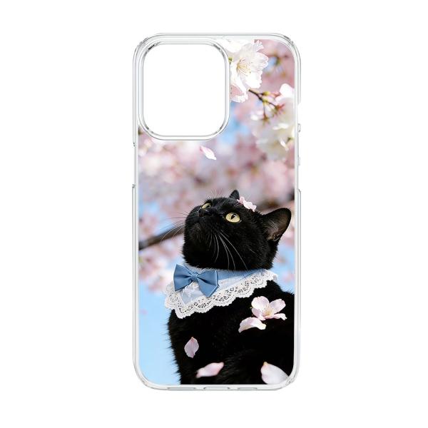 AQUOS R8 SH-52D クリア ハードケース (桜と黒猫) 桜　猫 リボン レース 可愛い ...