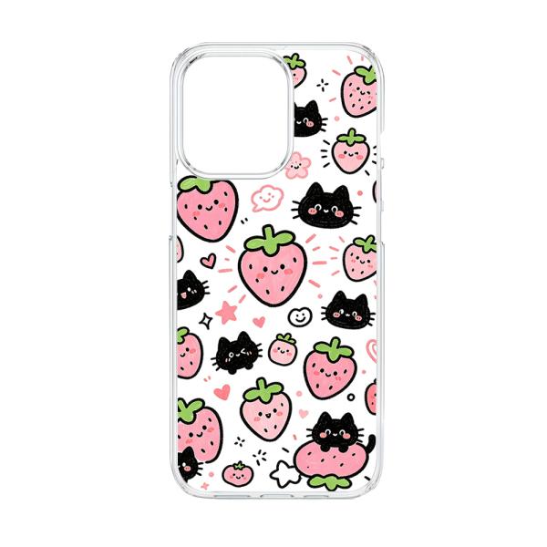 AQUOS R7 SH-52C クリア ハードケース (黒猫といちご) 黒猫 いちご 苺 イラスト ...