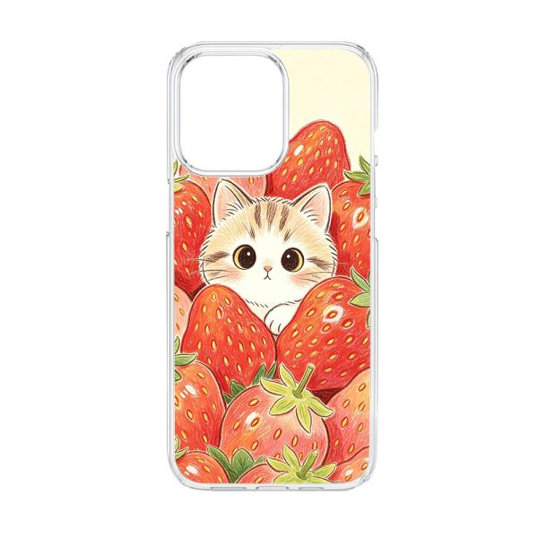 AQUOS R7 SH-52C クリア ハードケース (猫といちご) 猫 いちご かわいい 苺 リア...