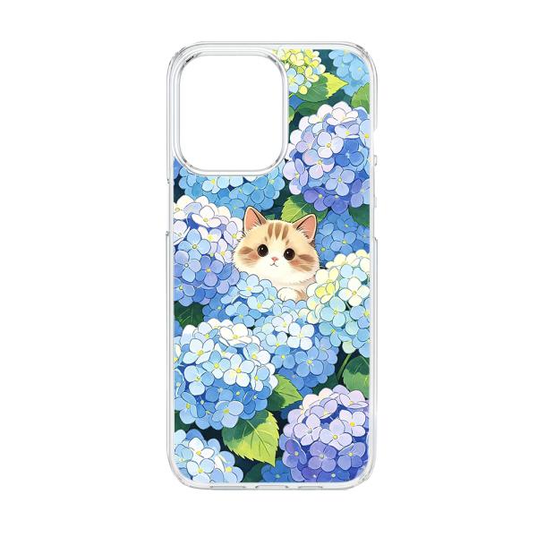 AQUOS R8 SH-52D クリア ハードケース (猫と紫陽花)猫 紫陽花 かわいい イラスト ...