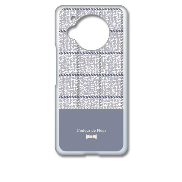 AQUOS R7 SH-52C クリア ハードケース (ツイード風 ダークバイオレット) リボン