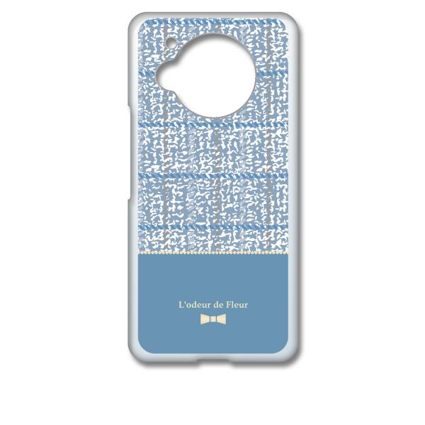 AQUOS R7 SH-52C クリア ハードケース (ツイード風 ブルー) リボン