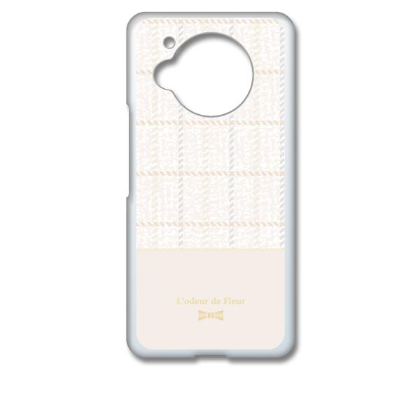 AQUOS R7 SH-52C クリア ハードケース (ツイード風 アイボリー) リボン