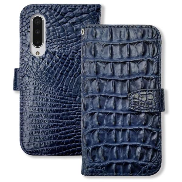 SHG02 AQUOS zero5G basic DX 手帳型 ケース (ネイビー) 型押し クロコ...