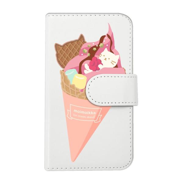 OPPO A55s 5G オッポ 手帳型 ケース (ねこアイス / ホワイト) アイスクリーム ソフ...