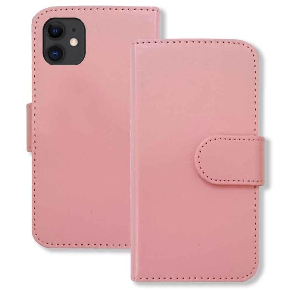 iPhone11 アイフォン11 スマホケース（ピンク）手帳型 PUレザー 無地 ケース 横開き カ...