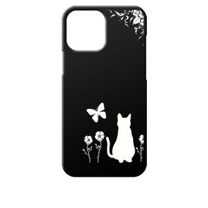 iPhone13 Pro Max アイフォン13プロマックス ブラック ハードケース 猫 ネコ 花柄...