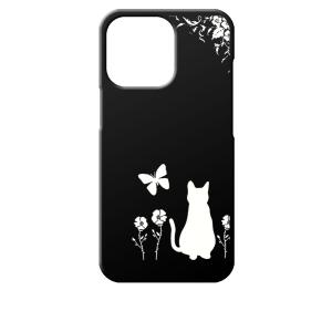 iPhone13 Pro アイフォン13プロ ブラック ハードケース 猫 ネコ 花柄 a026｜ss-link