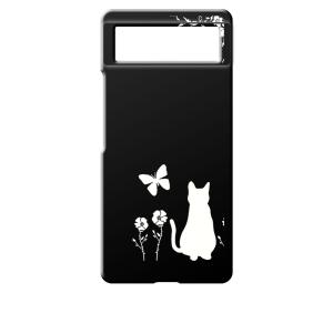 Google Pixel 6 ピクセル6 ブラック ハードケース 猫 ネコ 花柄 a026｜ss-link