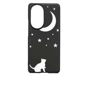 OPPO Reno10 Pro 5G オッポ ブラック ハードケース 猫 ネコ 月 星 夜空｜ss-link