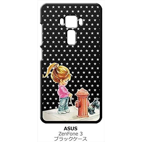 zenfone3 ブラック ハードケース 犬と女の子 レトロ 星 スター ドット