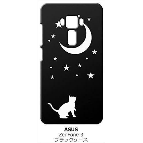 zenfone3 ブラック ハードケース 猫 ネコ 月 星 夜空