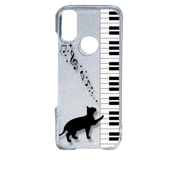 Android One S10 アンドロイドワンS10 クリア ハードケース ピアノと黒猫 ネコ 音...