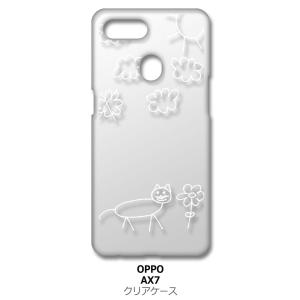 AX7 OPPO AX 7 クリア ハードケース 猫 ネコ 落書き 花 （ホワイト） カバー ジャケ...