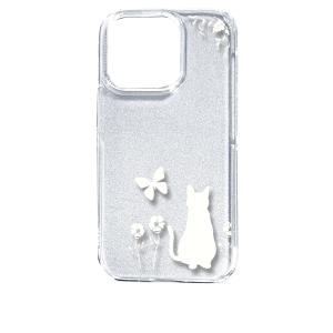 iPhone14 Pro アイフォン14プロ クリア ハードケース 猫 ネコ 花柄 a026 ホワイト スマホ ケース スマートフォン カバー カ｜ss-link