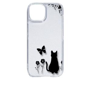 iPhone15 アイフォン15 クリア ハードケース 猫 ネコ 花柄 a026 ブラック スマホ ケース スマートフォン カバー カ｜ss-link