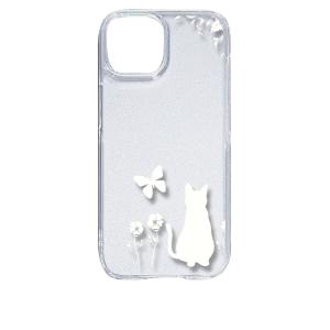 iPhone15 アイフォン15 クリア ハードケース 猫 ネコ 花柄 a026 ホワイト スマホ ケース スマートフォン カバー カ｜ss-link