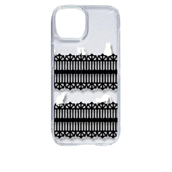 iPhone15 アイフォン15 クリア ハードケース 猫 ねこ ネコ おさんぽ 白猫ブラックレース...