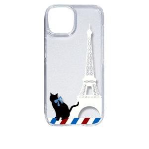 iPhone15 アイフォン15 クリア ハードケース 猫 エッフェル塔(ホワイト) パリ フランス スマホ ケース スマートフォ｜ss-link