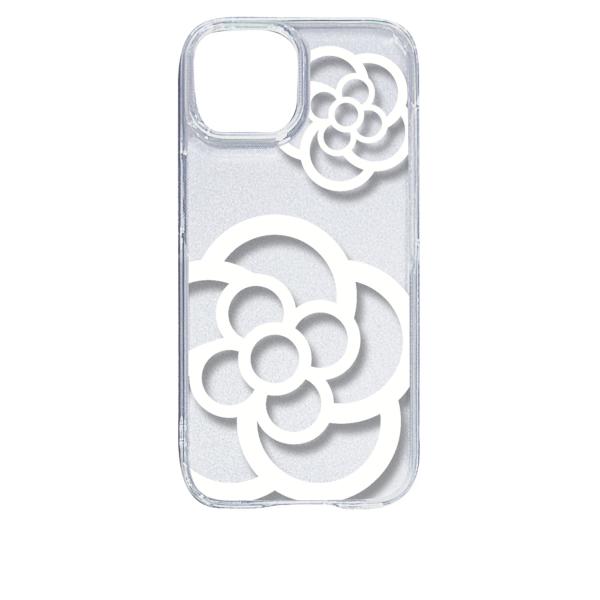 iPhone15 アイフォン15 クリア ハードケース カメリア 花柄 （ホワイト） カバー ジャケ...
