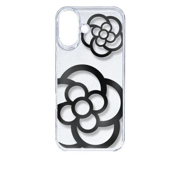 iPhone16 アイフォン16 クリア ハードケース カメリア 花柄 ブラック スマホ ケース ス...