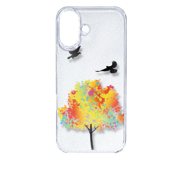 iPhone16 アイフォン16 クリア ハードケース 鳥 バード レインボー ツリー スマホ ケー...