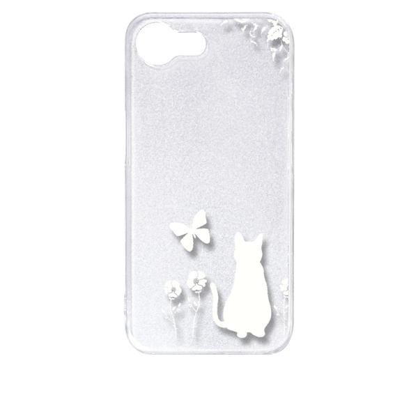 iPhone16e アイフォン16e クリア ハードケース 猫 ネコ 花柄 a026 ホワイト スマ...