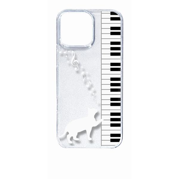 iPhone16 Pro Max アイフォン16プロマックス クリア ハードケース ピアノと白猫 ネ...