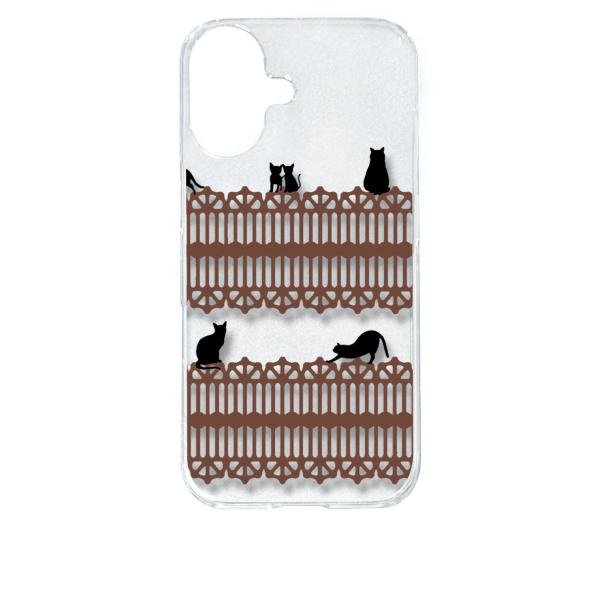 iPhone 17 アイフォン17 クリア ハードケース 猫 ねこ ネコ おさんぽ 黒猫ブラウンレー...