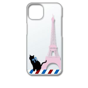 iPhone13 アイフォン13 クリア ハードケース 猫 エッフェル塔(ピンク) パリ フランス スマホ ケース スマートフォン｜ss-link