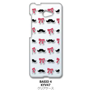かんたんスマホ2 A001KC/BASIO4 KYV47 au クリア ハードケース ひげ＆リボン(ブラック/ピンク) 髭 ヒゲ スマホ ケース スマートフォン カ｜ss-link