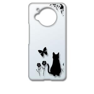 AQUOS R7 SH-52C アクオス クリア ハードケース 猫 ネコ 花柄 a026 ブラック ...