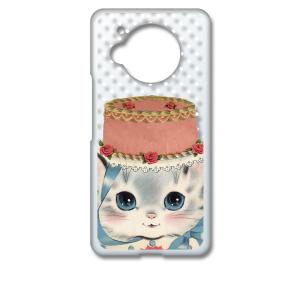 AQUOS R7 SH-52C アクオス クリア ハードケース おしゃれ猫 レトロ リボン ドット ...
