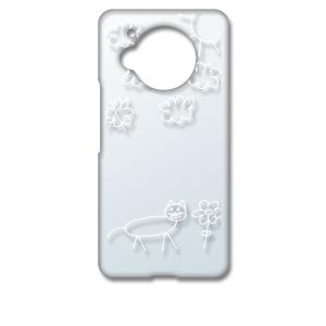 AQUOS R7 SH-52C アクオス クリア ハードケース 猫 ネコ 落書き 花 （ホワイト） ...