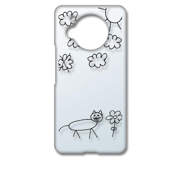 AQUOS R7 SH-52C アクオス クリア ハードケース 猫 ネコ 落書き 花 スマホ ケース...