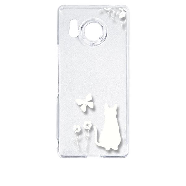 AQUOS R8 SH-52D アクオス クリア ハードケース 猫 ネコ 花柄 a026 ホワイト ...