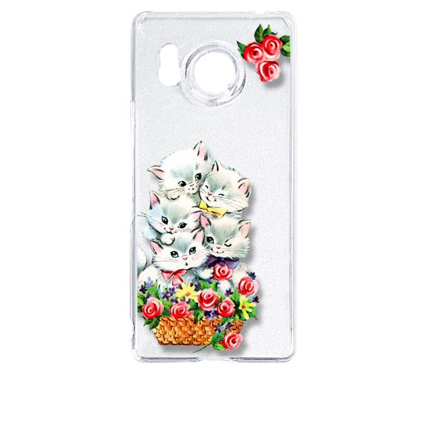 AQUOS R8 SH-52D アクオス クリア ハードケース 猫と花かご レトロ バラ フラワー ...
