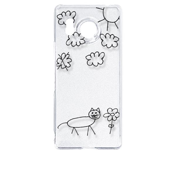 AQUOS R8 SH-52D アクオス クリア ハードケース 猫 ネコ 落書き 花 スマホ ケース...