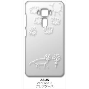 ZenFone3 ZE520KL asus クリア ハードケース 猫 ネコ 落書き 花 （ホワイト） カバー ジャケット スマートフォン スマホケース｜ss-link