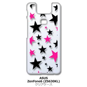 Zenfone6 ZS630KL Asus ゼンフォン6 クリア ハードケース 星柄(ブラック/ピンク) スター スマホ ケース スマートフォン カバー カス｜ss-link