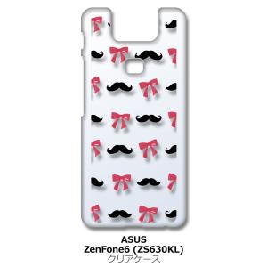 Zenfone6 ZS630KL Asus ゼンフォン6 クリア ハードケース ひげ＆リボン(ブラック/ピンク) 髭 ヒゲ スマホ ケース スマートフォン カ｜ss-link