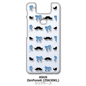 Zenfone6 ZS630KL Asus ゼンフォン6 クリア ハードケース ひげ＆リボン(ブラック/ブルー) 髭 ヒゲ スマホ ケース スマートフォン カ｜ss-link