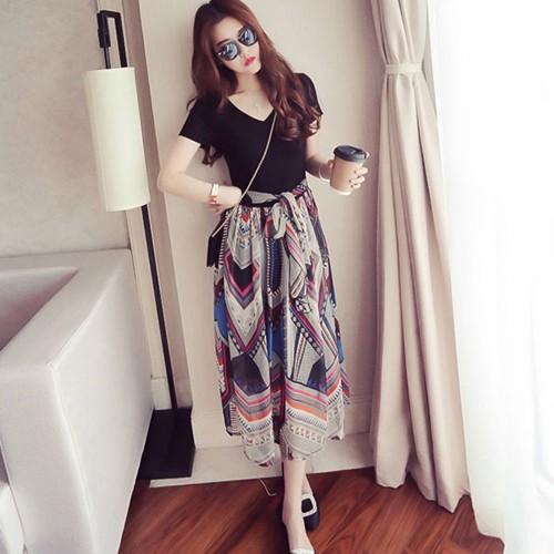 ワンピース ロング リボンベルト レディース 2019 夏 夏物 サマー ミモレ丈 グレーブラック ...