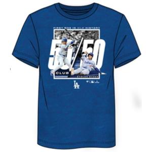 ドジャース　大谷翔平 50-50 FIRST ONE IN MLB HISTORY Tシャツ ブルー