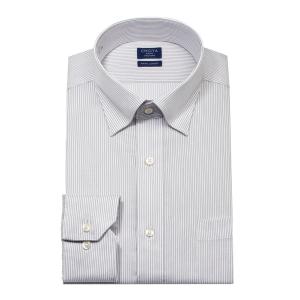 日清紡アポロコット 長袖 ワイシャツ メンズ 綿100％ 形態安定加工 グレー ストライプ スナップダウンカラー CHOYA SHIRT FACTORY【爆買】｜シャツステーション
