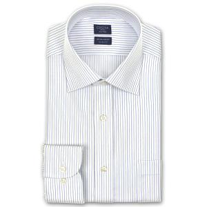 ワイシャツ Yシャツ メンズ 長袖 | CHOYA SHIRT FACTORY スリムフィット | ブルーピンストライプ ワイドカラーシャツ｜ss1946