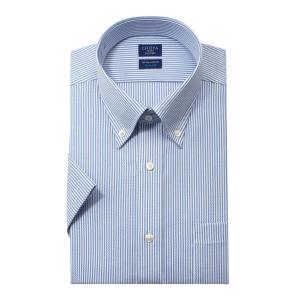 日清紡アポロコット 半袖 ワイシャツ メンズ 夏 形態安定加工 ブルー 青 ストライプ ボタンダウン【CFN617-450】 CHOYA SHIRT FACTORY 日清紡アポロコット 半袖 ワイシャツ メンズ 夏
