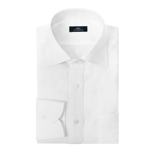 ワイシャツ メンズ 長袖 綿100％ 形態安定 ピンオックス 白無地 ホワイトシャツ セミワイドカラ...