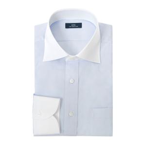 ワイシャツ メンズ 長袖 綿100％ 形態安定 クレリック セミワイドカラー ピンオックス ブルー SHIRT MAKER CHOYA｜ss1946
