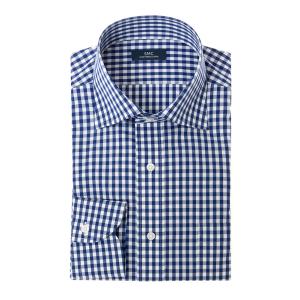 ワイシャツ メンズ 長袖 綿100％ 形態安定  ネイビー ギンガムチェック セミワイドカラー SHIRT MAKER CHOYA｜ss1946